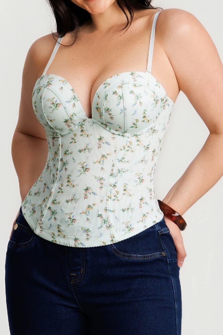 Underwire Snatched Push-Up Lace Flora Convertible Strap Corset Bustier, Alternate, color, Grass