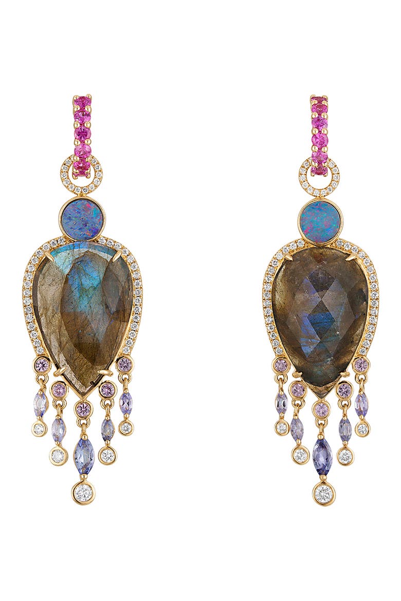 Stone & Diamond Huggie Hoop Earring Charms, Main, color, GOLD/ PINK