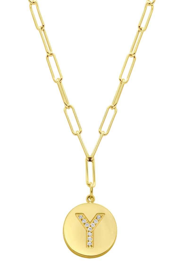 14K Gold Plated Pavé Initial Pendant Necklace, Main, color, GOLD-Y