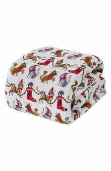 Luxury Home White Christmas Cat Plush Fleece Throw Blanket