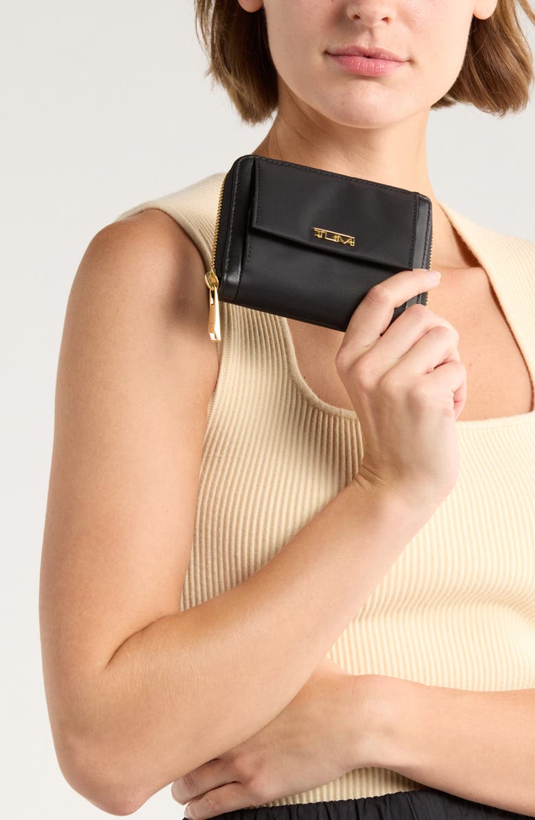 TUMI Trifold Zip Around Wallet, Alternate, color, Black/ Gold