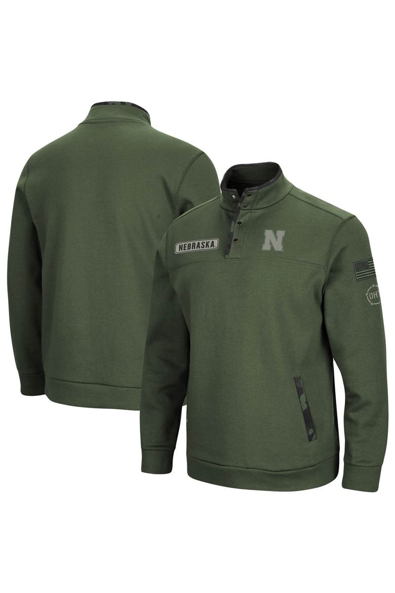 Men's Colosseum Olive Nebraska Huskers OHT Military Appreciation Digit Quarter-Snap Jacket, Alternate, color, Olive