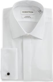 Nordstrom Traditional Fit Non-Iron White Cotton Tuxedo Shirt