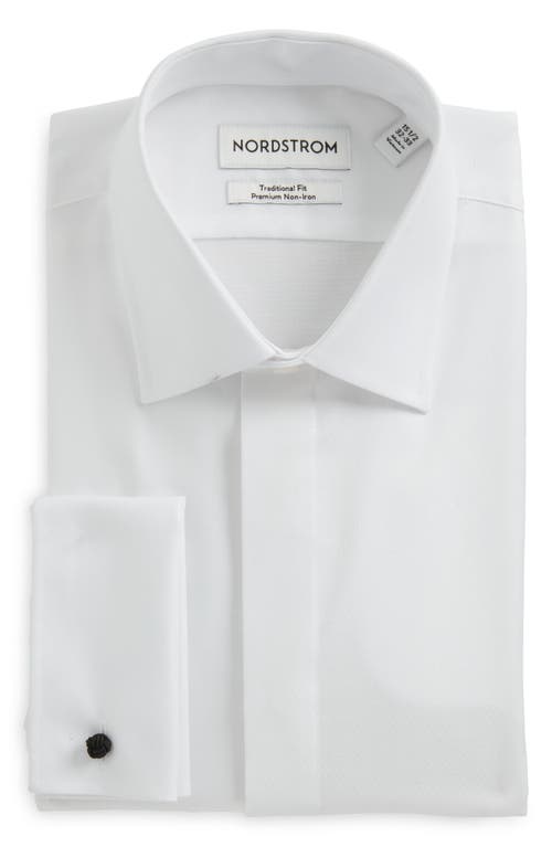 Nordstrom Traditional Fit Non-iron White Cotton Tuxedo Shirt In White Steven Texture