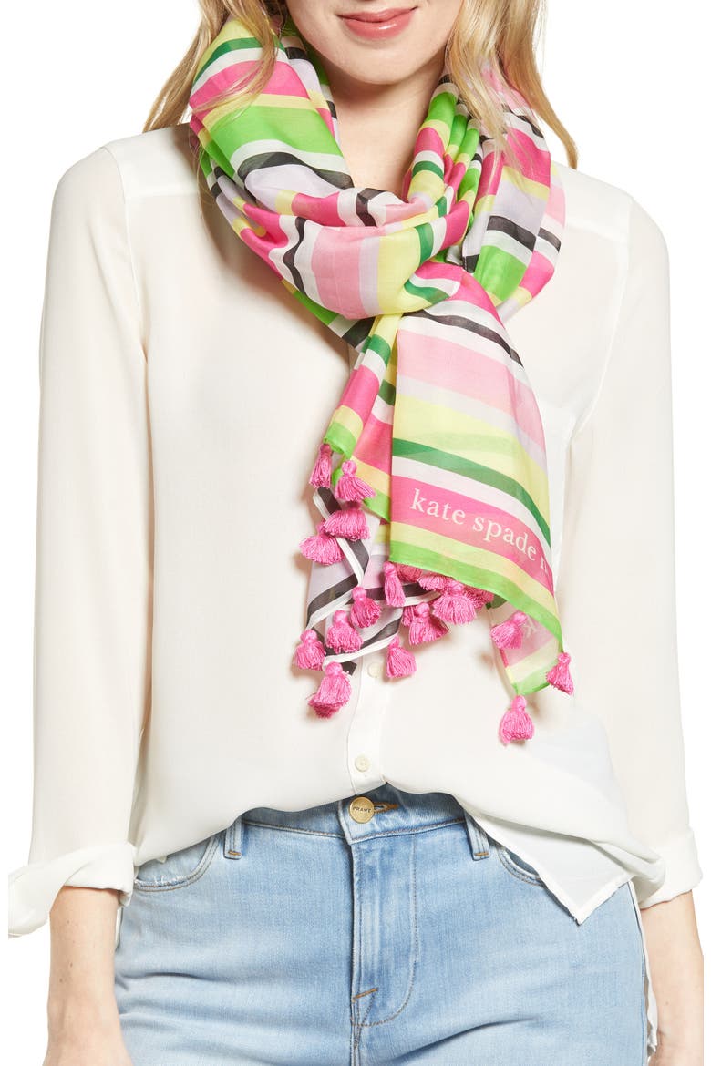 park stripe cotton & silk scarf, Main, color, FRESH WHITE