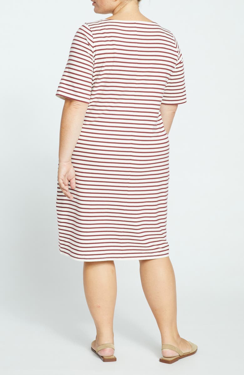 Universal Standard Belle Breton Stripe Cotton Jersey Dress, Alternate, color, Ecru/ Burgundy Stripe