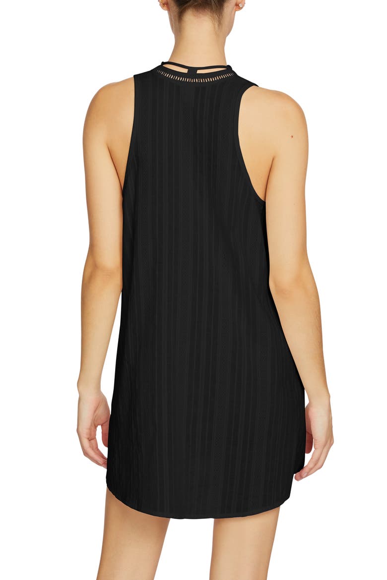Michel Lace-Up Cover-Up Tunic, Alternate, color, BLACK