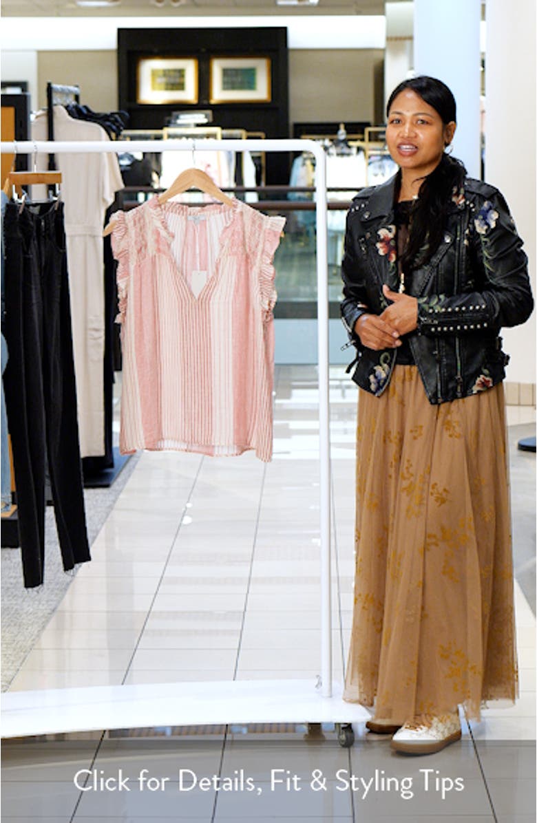 Arlene Stripe Linen Blend Ruffle Shoulder Top, sales video thumbnail