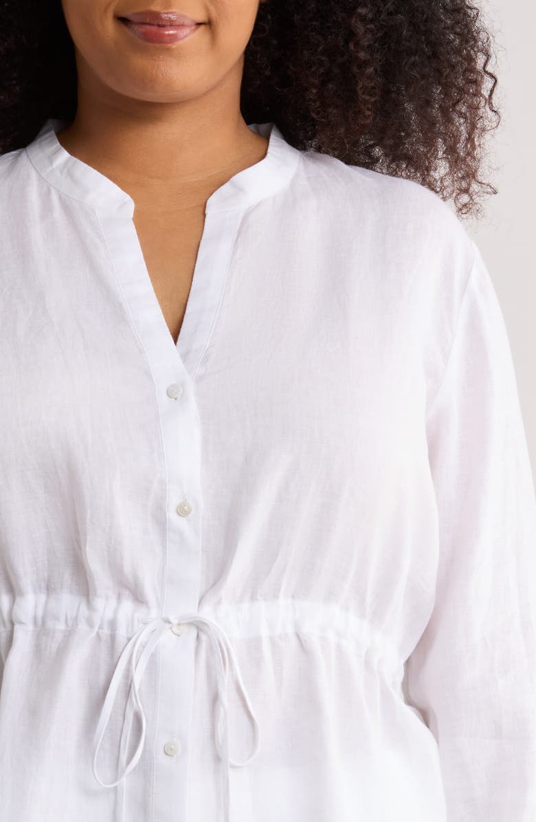 Eileen Fisher Split Neck Organic Linen Long Drawstring Shirt, Alternate, color, White