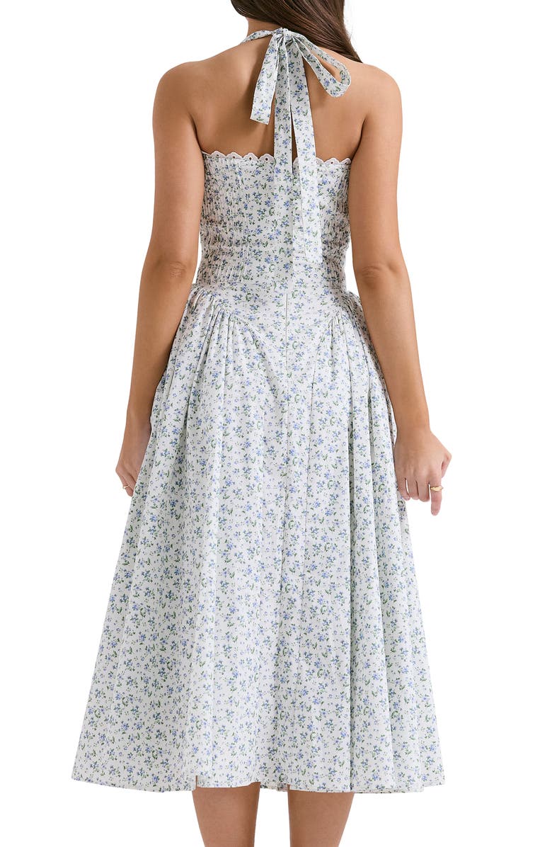 HOUSE OF CB Adabella Floral Pleated Halter Sundress, Alternate, color, Print Cottage Blue