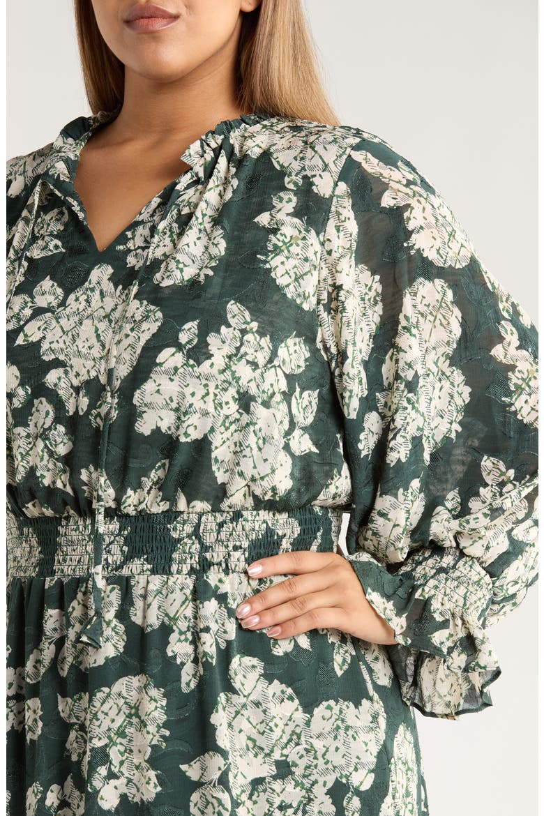 Smocked Waist Long Sleeve Maxi Dress, Alternate, color, FOREST NIGHT