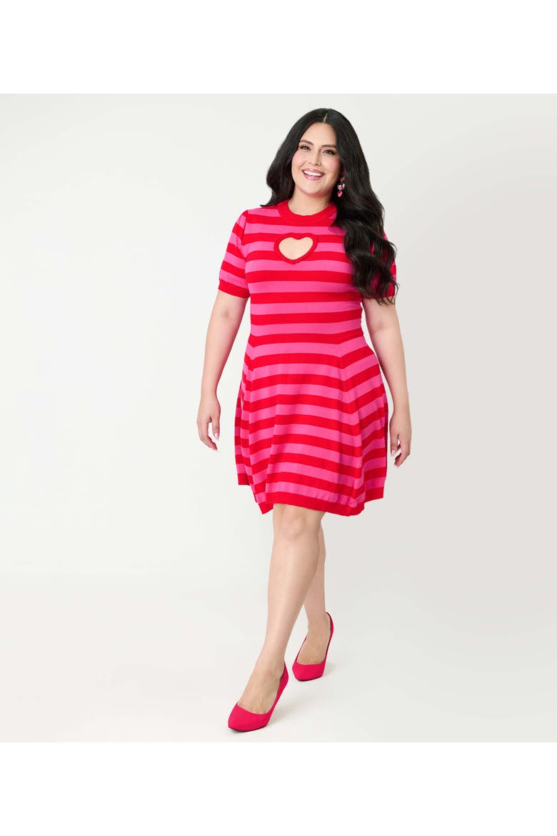 Plus Size Heart Cutout Flare Dress, Main, color, Pink & Red Stripe