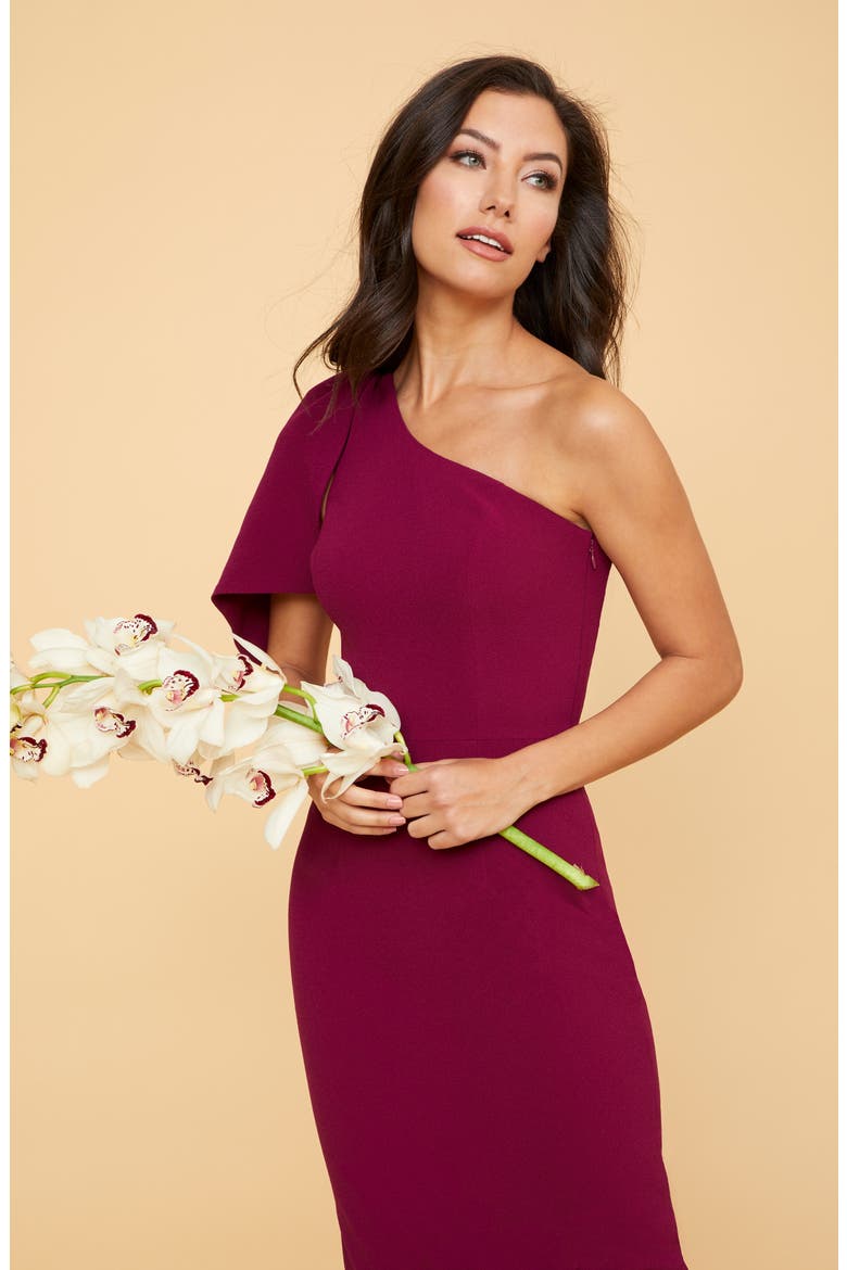 Tiffany One-Shoulder Midi Dress, Alternate, color, DARK MAGENTA