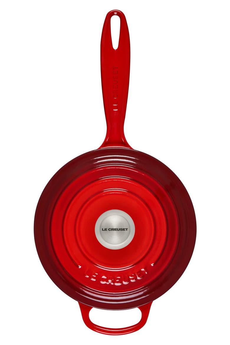 Signature 2.25-Quart Enameled Cast Iron Saucepan, Alternate, color, CERISE