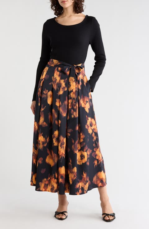 Layered Look Tie Waist Long Sleeve Maxi Dress