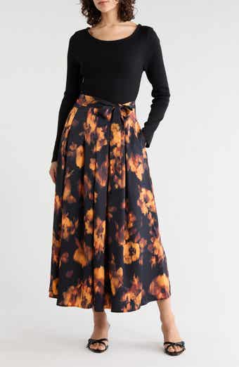 Layered Look Tie Waist Long Sleeve Maxi Dress