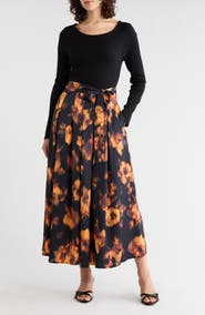 Gemma + Jane Layered Look Tie Waist Long Sleeve Maxi Dress