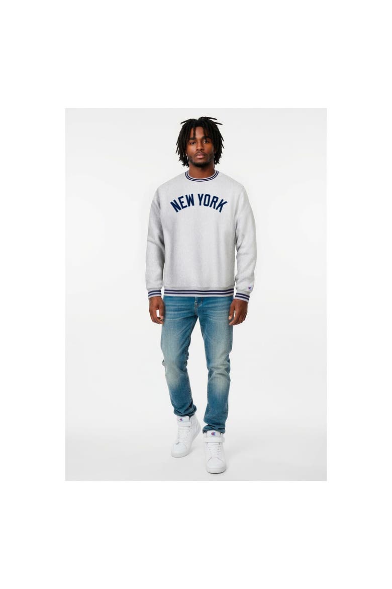 Men's Champion Heather Gray New York Yankees Reverse Weave Sweatshirt, Main, color, Heather Gray