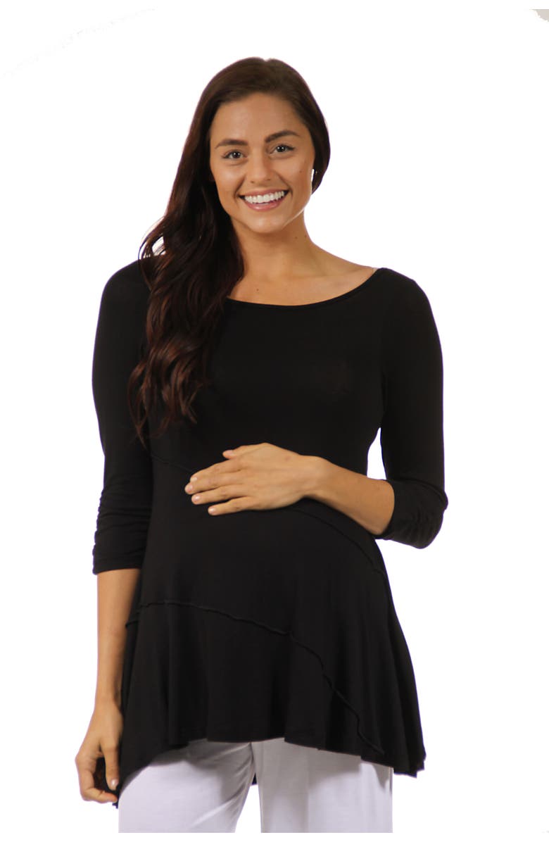 24seven Comfort Apparel Ruched Sleeve Swing Maternity Tunic Top, Main, color, Black