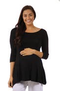 24seven Comfort Apparel Ruched Sleeve Swing Maternity Tunic Top