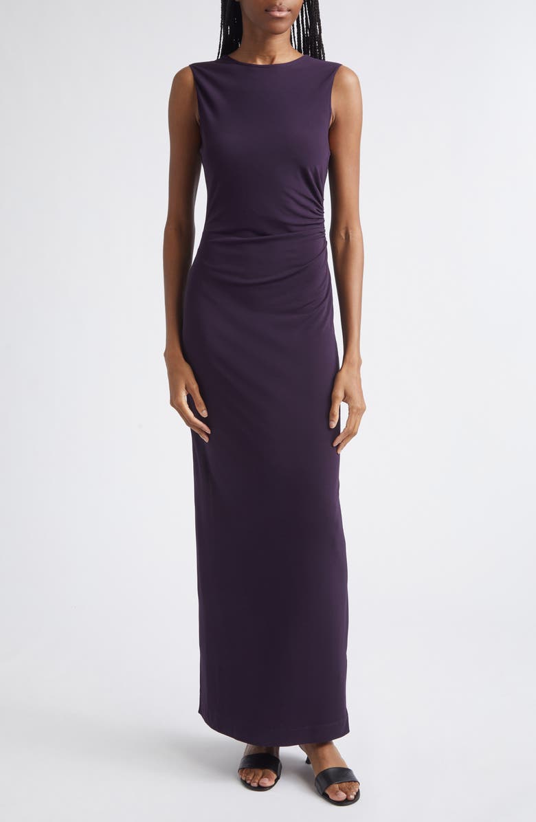 Emporio Armani Fitted Jersey Maxi Dress, Main, color, Blackberry