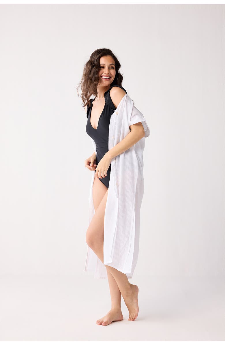 Reistor V-neck Beach Cover-up Dress in Stripes, Alternate, color, Linear Muse