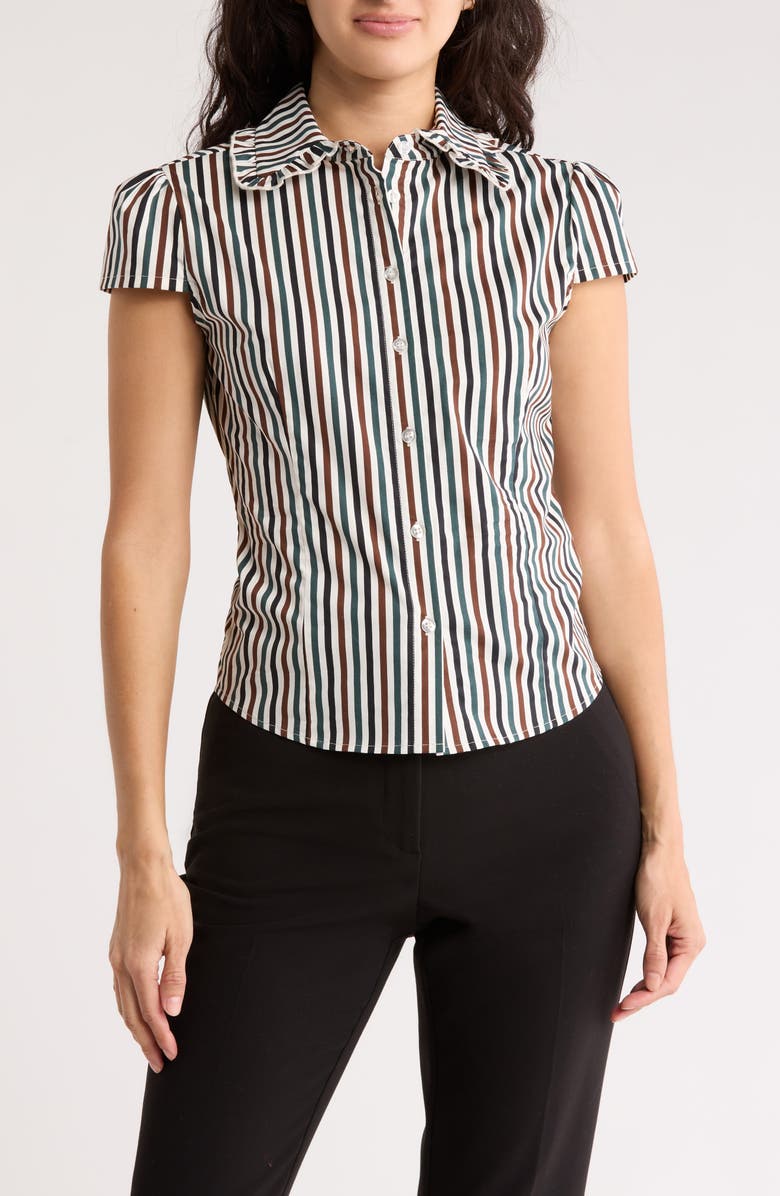 Love By Design Tate Frill Collar Poplin Shirt, Main, color, Bold Stripe