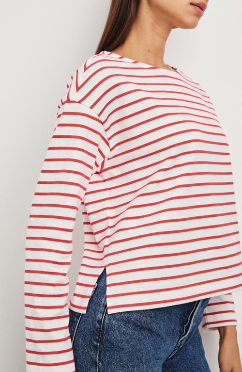 Rails Macy Stripe Long Sleeve Cotton Top In Cherry Stripe