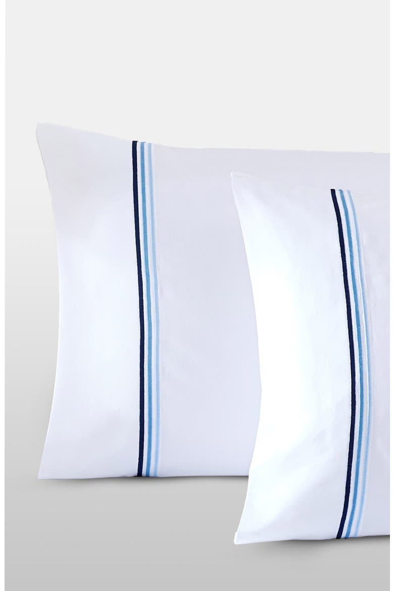 Egyptian Cotton Sateen Bratta Embroidery Triple Luxe Sateen Pillowcase Set, Main, color, OCEAN