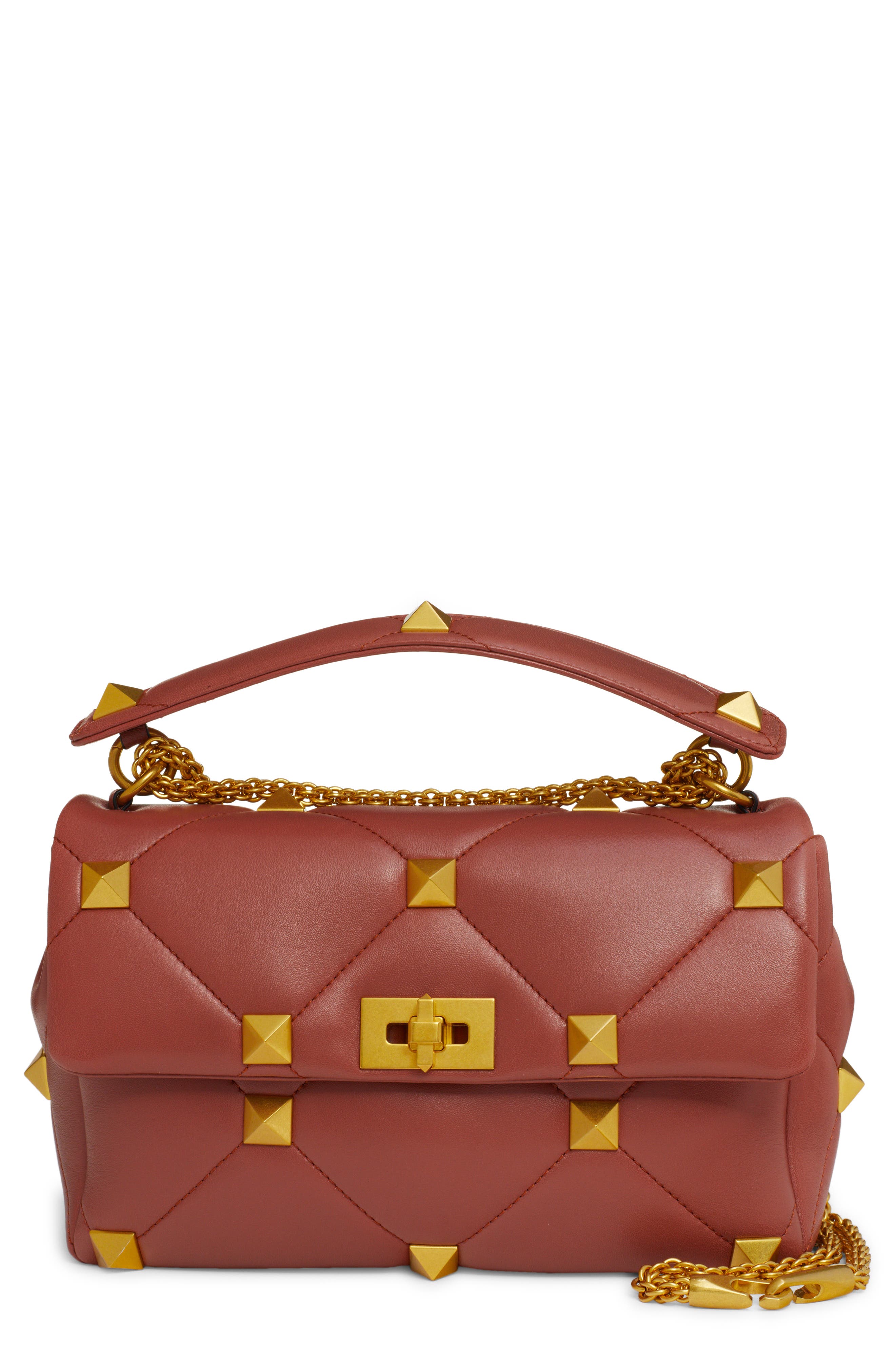 Valentino Garavani Large Roman Stud Matelassé Quilted Leather Shoulder Bag, Main, color, 