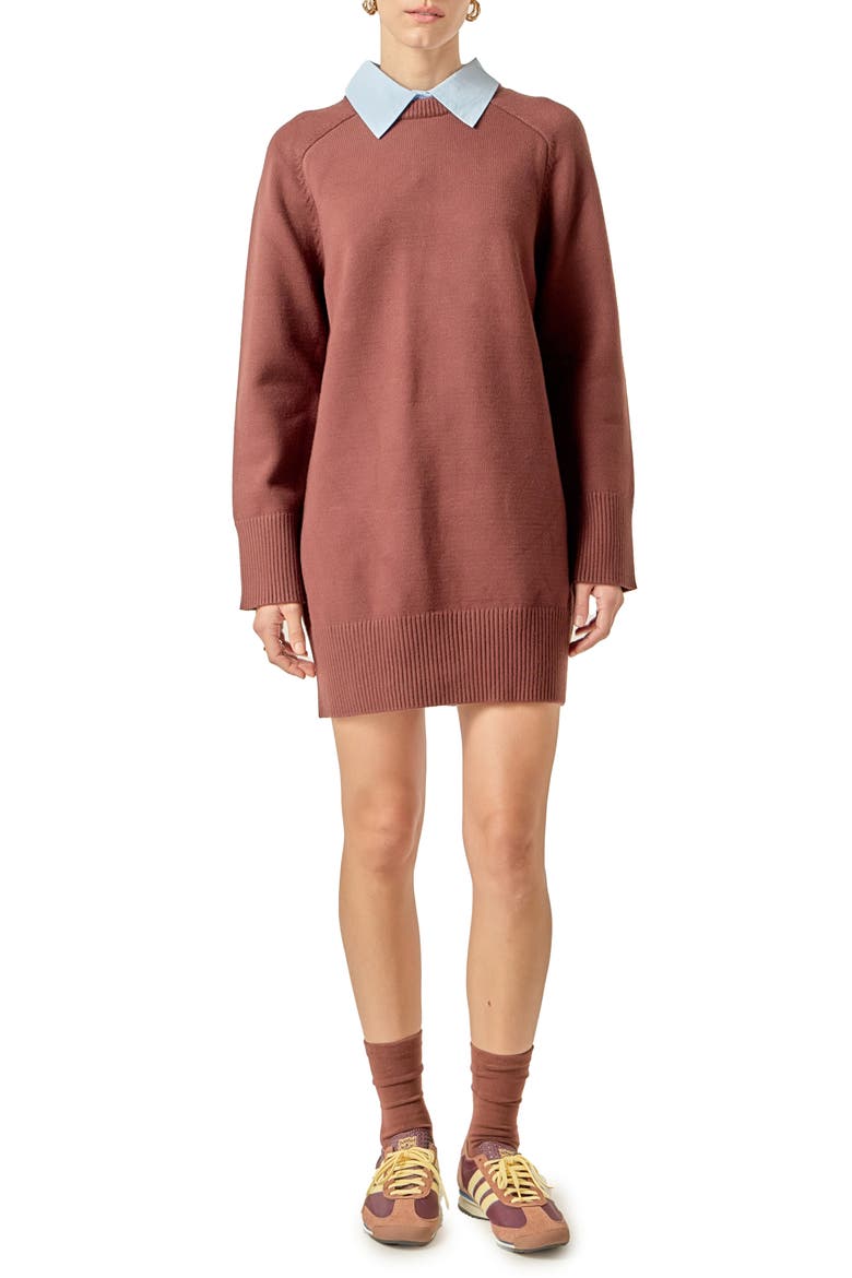 Crew Sweater Dress, Main, color, CHOCOLATE BROWN
