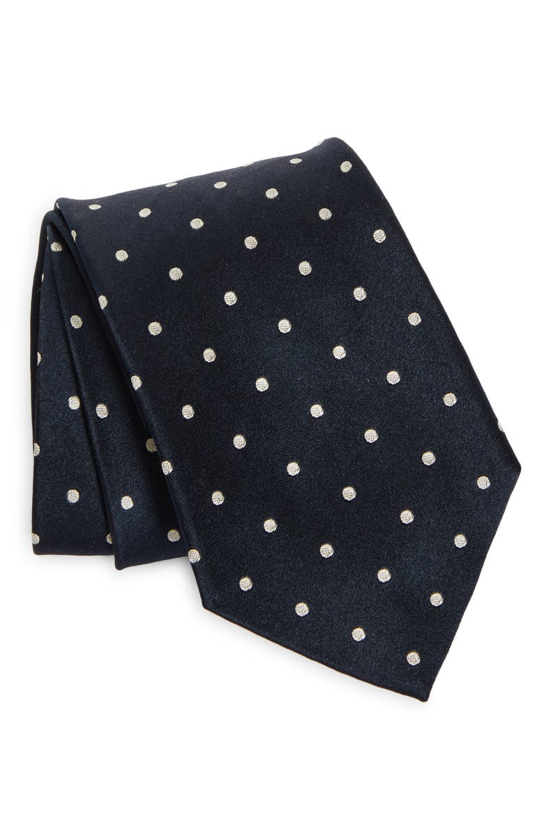 Ralph Lauren Purple Label Polka Dot Silk Satin Tie, Main, color, Dark Navy