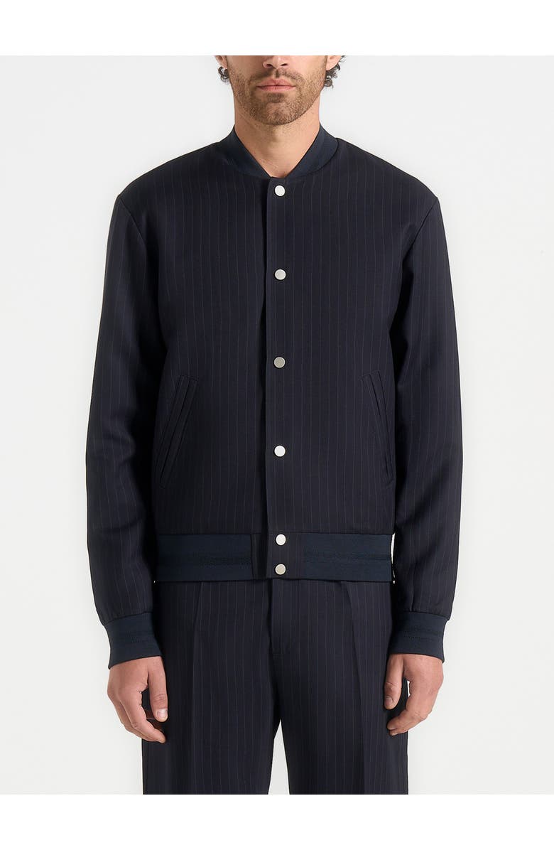 Manière De Voir Savin Pinstripe Bomber Jacket, Main, color, Navy