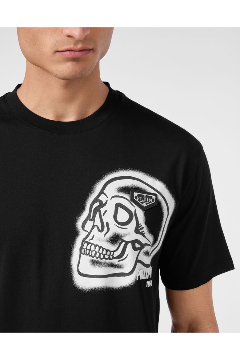 T-Shirt Round Neck Ss Skull Men, Alternate, color, black