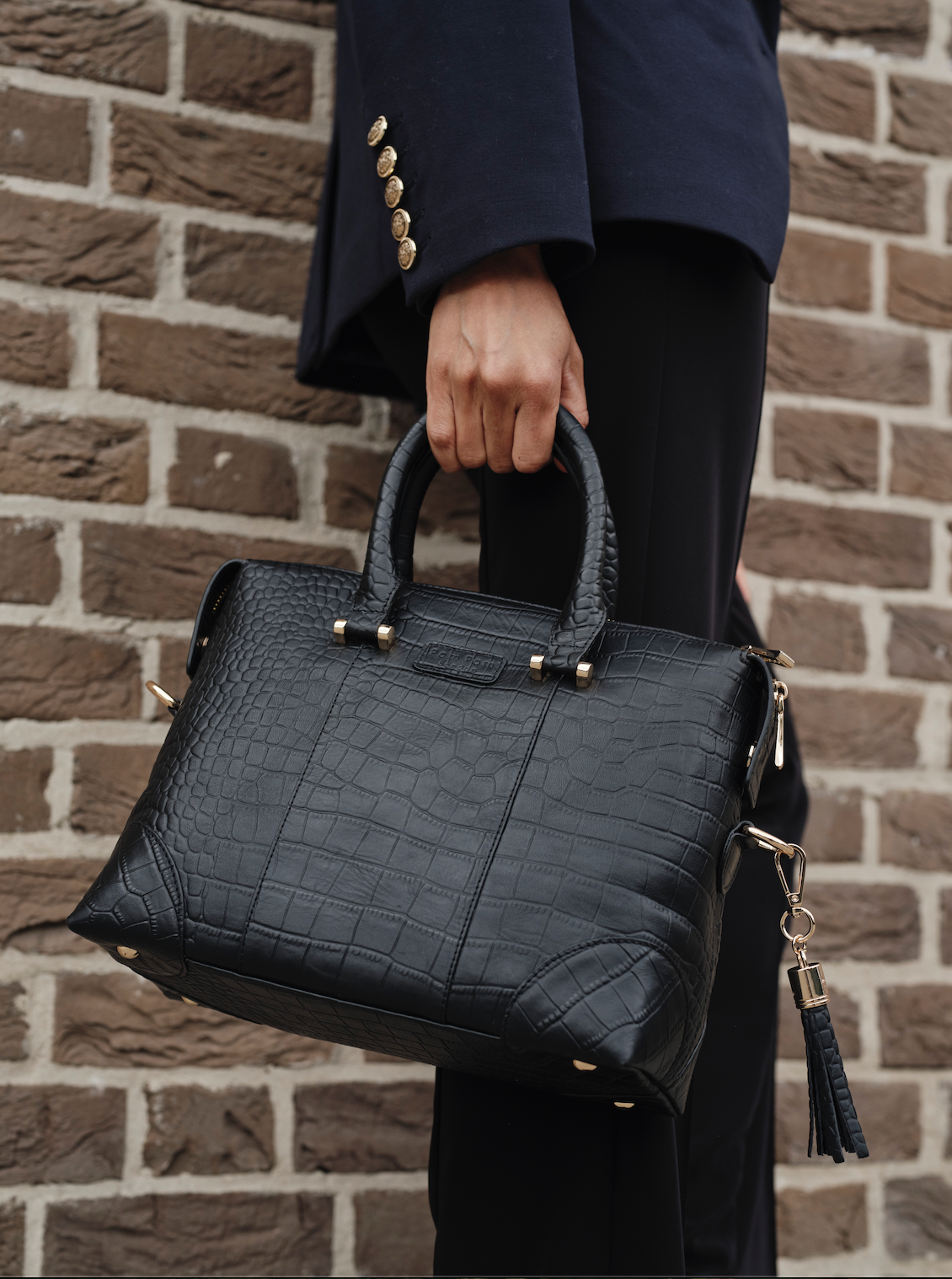 Pom Pom London Greenwich Bag, Alternate, color, Croc Black