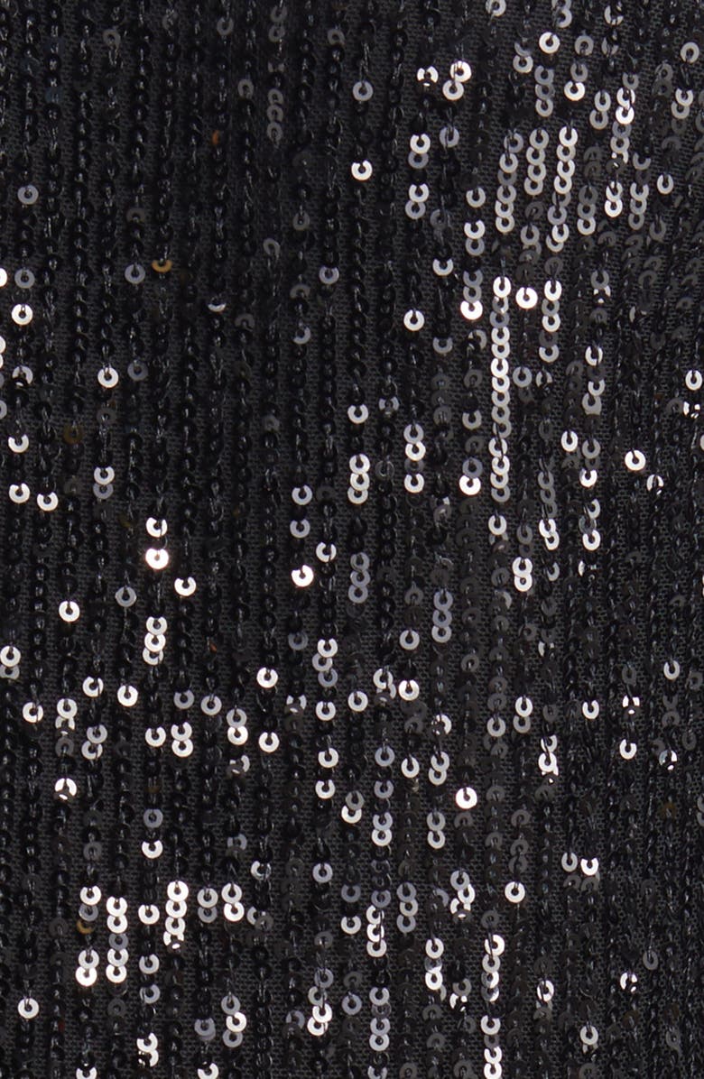 Eliza J Sequin Bodice Long Sleeve Overlay Jumpsuit, Alternate, color, Black