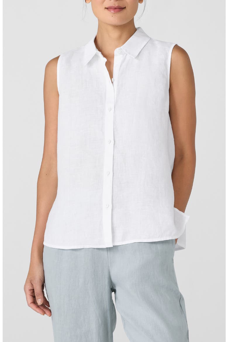 Classic Sleeveless Organic Linen Button-Up Shirt, Main, color, WHITE