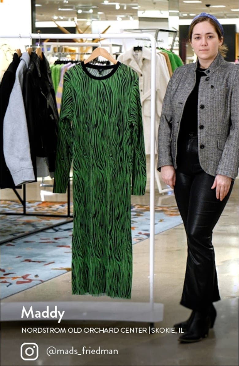 Animal Print Plissé Long Sleeve Column Midi Dress, sales video thumbnail