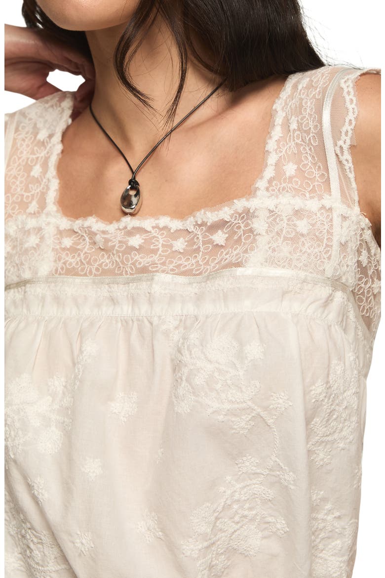 Lace Trim Embroidered Tank, Alternate, color, WHITE