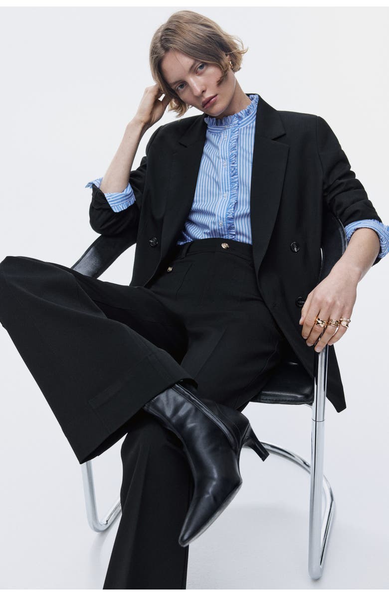 H&M Flared Twill Trousers, Main, color, Black
