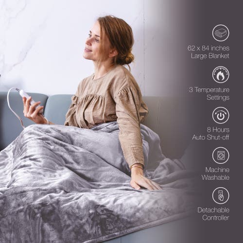 Pursonic Electric Soft Microplush Heated Throw Blanket In Grey