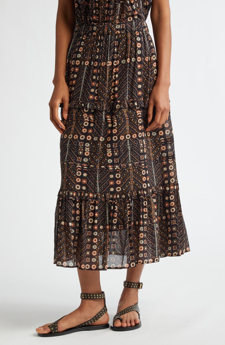 Isabel Marant Étoile Diya Ruffle Tiered Cotton Voile Midi Skirt, Alternate, color, Faded Black