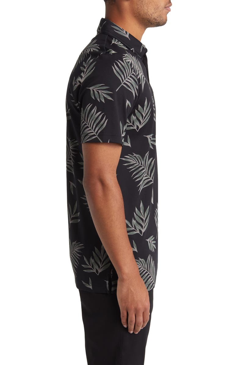 TravisMathew Resort Town Leaf Print Golf Polo, Alternate, color, Black