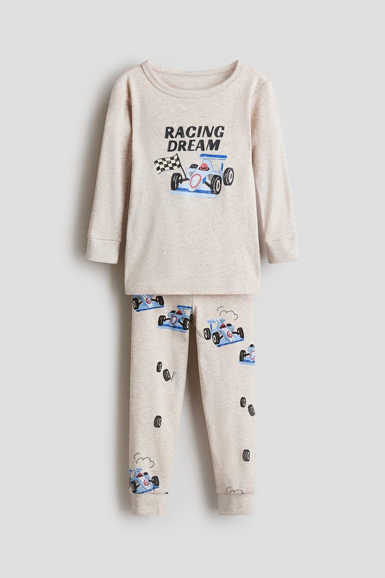 Snug Fit Cotton Jersey Pyjamas, Main, color, Beige melange/Racing Dream