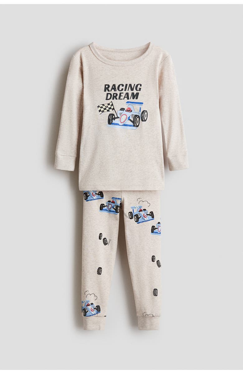 H&M Snug Fit Cotton Jersey Pyjamas, Main, color, Beige Melange/Racing Dream