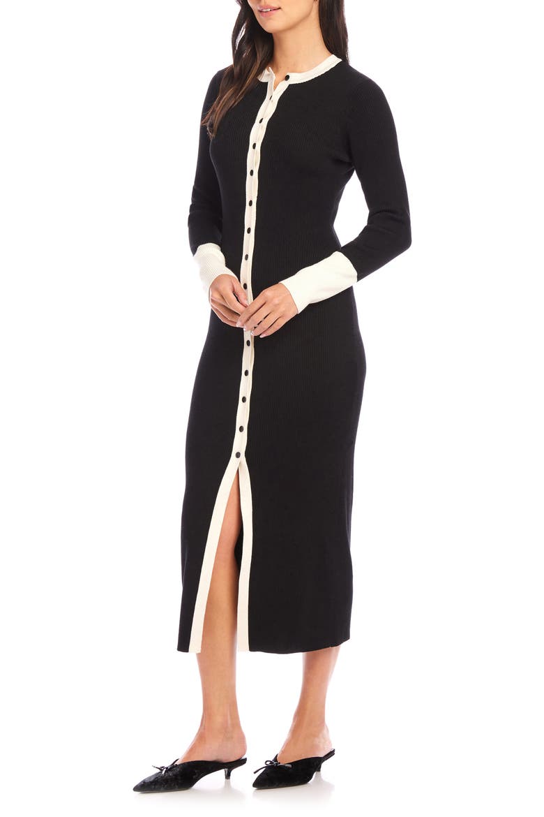Maves Long Sleeve Midi Sweater Dress, Alternate, color, BLACK/ CREAM