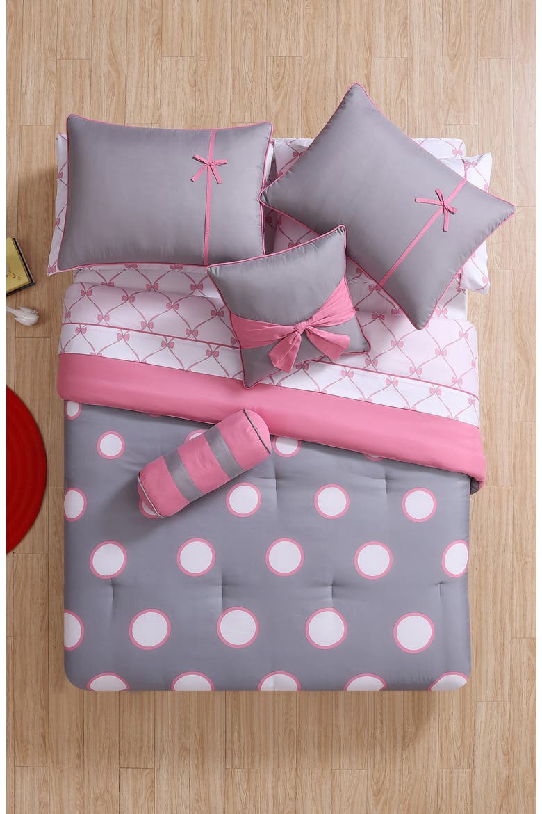 Sophie Polka Dot Bed-in-a-Bag Comforter Set - Twin, Alternate, color, PINK