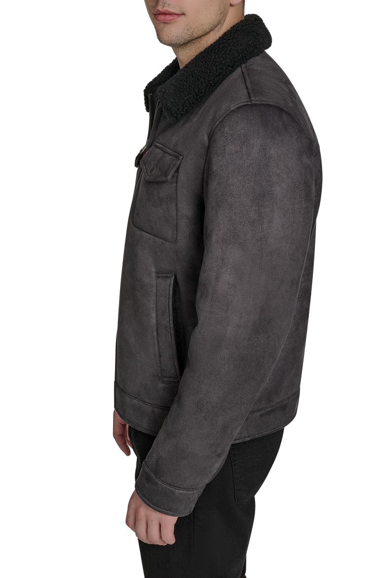 Faux Shearling Lined Trucker Jacket, Alternate, color, BLACK