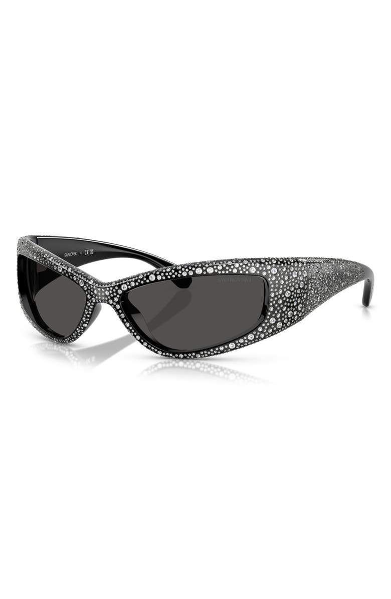 Swarovski 60mm Irregular Sunglasses, Alternate, color, Black