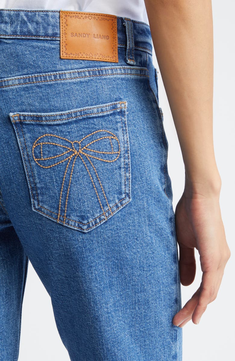 Sandy Liang Moni Faux Fur Trim Jeans, Alternate, color, Medium Blue